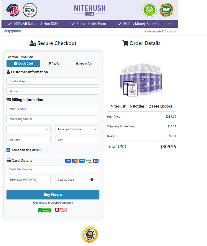 Nitehush Pro Checkout Page